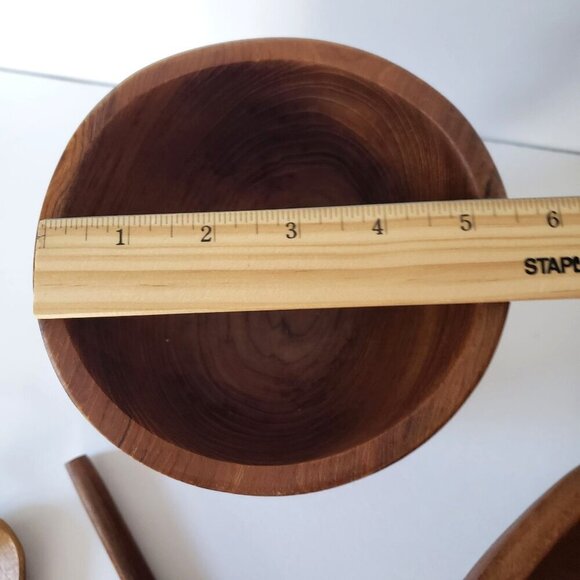 Vtg 60's Dolphin R.H. Macy & Co Thai Teakwood Salad Bowl Set 6 Bowls & Servers - Picture 13 of 15